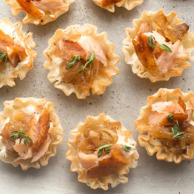 Honey Maple Smoked Salmon Mini Tart Flambée