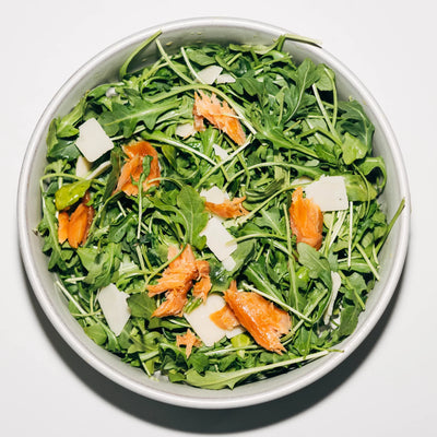 Mixed Green Fall Salad with Hot Smoked Salmon