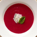 pickled herring in cream in borscht soup