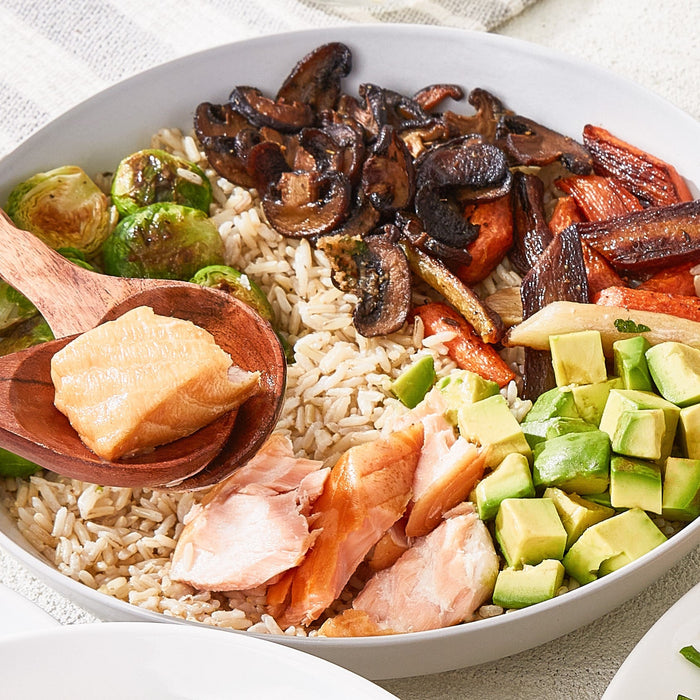 baked smoked salmon grain bowl