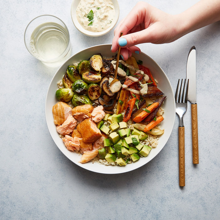 honey maple smoked salmon grain bowl