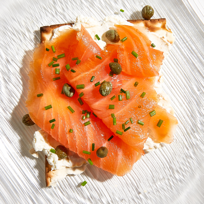 smoked salmon on matzoh