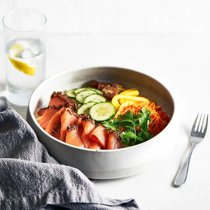 Acme Smoked Fish togarashi smoked salmon grain bowl
