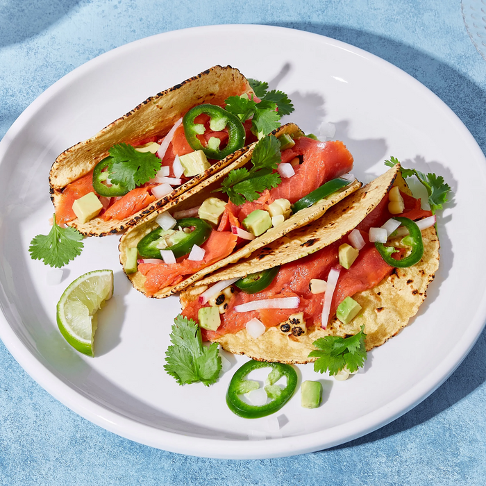 Blue Hill Bay wild sockeye smoked salmon tacos