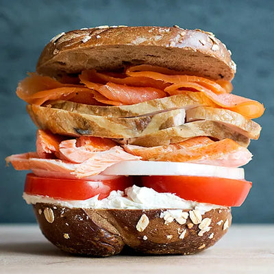 smoked salmon and smoked sturgeon bagel