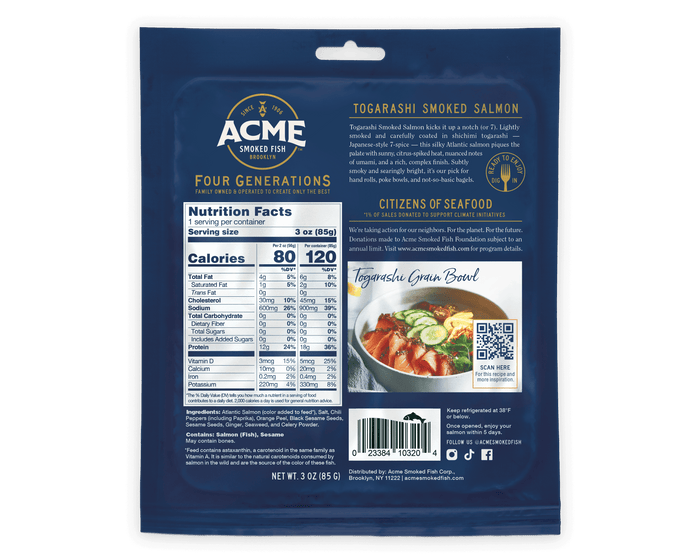 Acme 4 ounce togarashi smoked salmon
