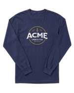 Navy blue long-sleeve shirt with Acme Smoked Fish logo on a white background