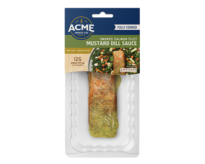 4.5 oz. Mustard Dill Hot Smoked Salmon packaging